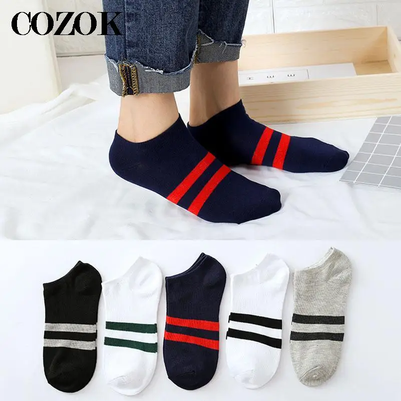 5 Pairs Mens Harajuku Socks Cotton Striped Boat Socks Spring Summer Autumn Male Soft Men Sock Breathable Men Low Tube Ankle Sock