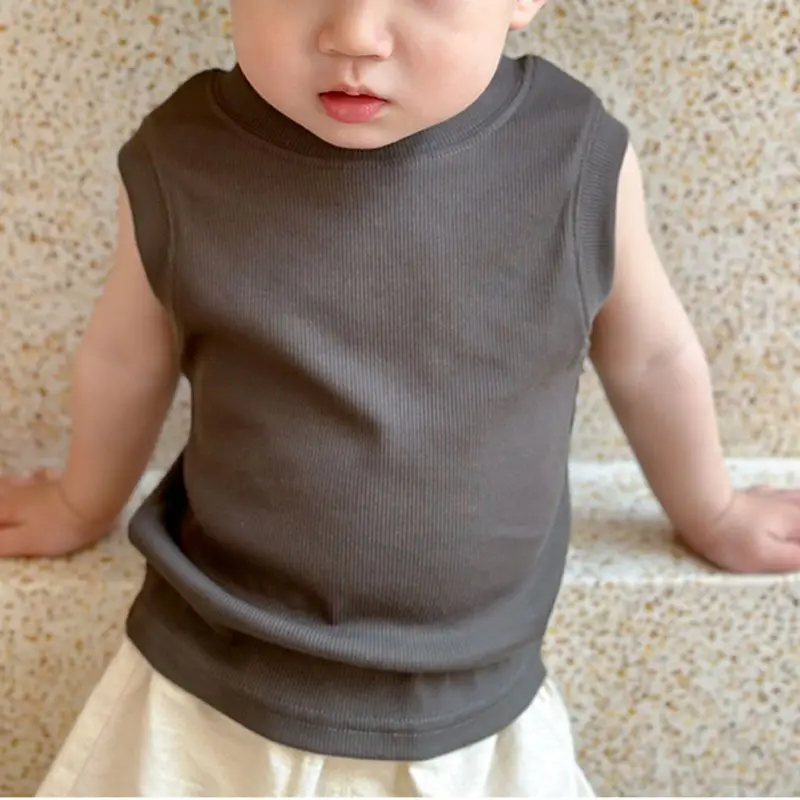 1-6T New Summer Baby Boys Sleeveless T-shirts Korean Style Cotton Soft Kids Tops Toddlers Children Casual Vest Tees