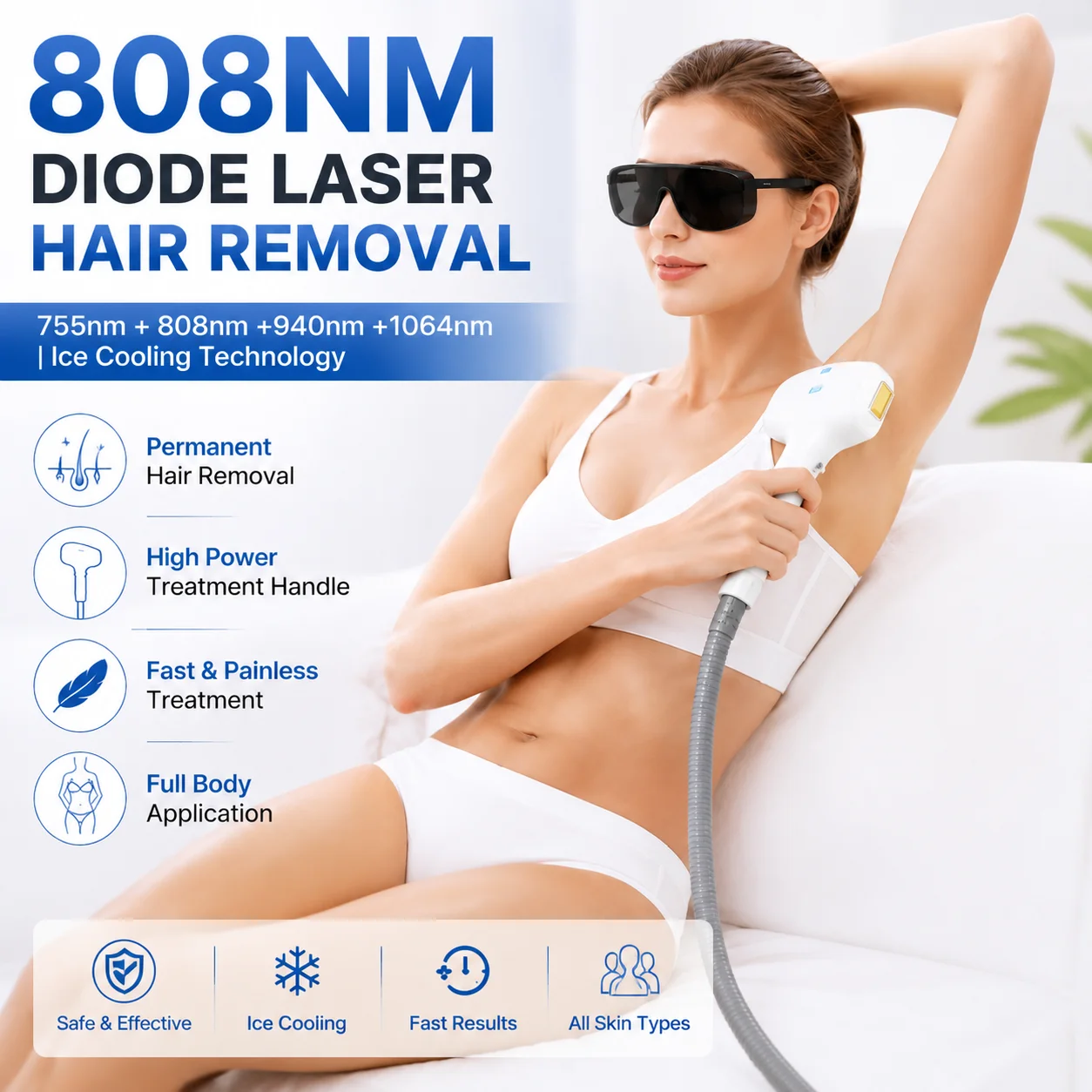 755 808 940 1064nm Ice Titanium Laser Hair Removal System,4000W Painless Freezing Salon Epilator CE ISO Beauty Machine