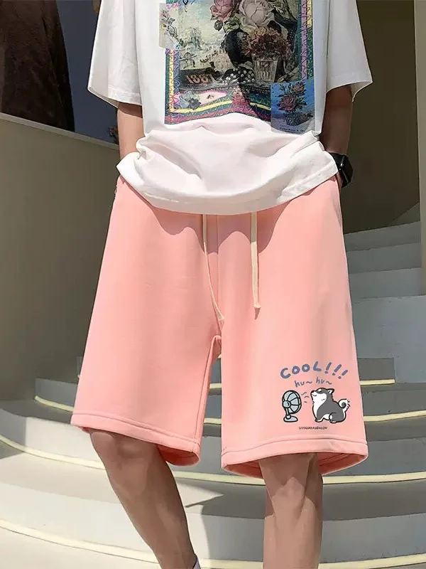 

Летние повседневные мужские брюки из ледяного шелка, быстросохнущие, тонкие, свободные, розовые, для спорта, бега, пляжа, дышащие, комфортные, длиной до колена.