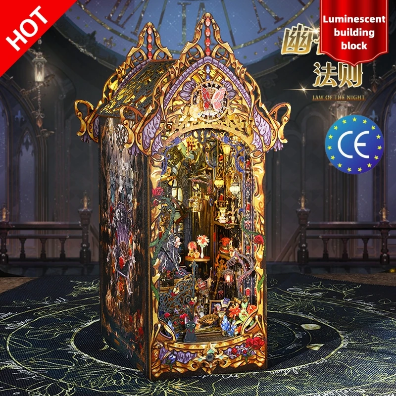 Diy Insert Rose Castle Miniature Building Kits Law The Nights Bookshelf Assembled Bookends Adults festival birthday Kid gift Toy