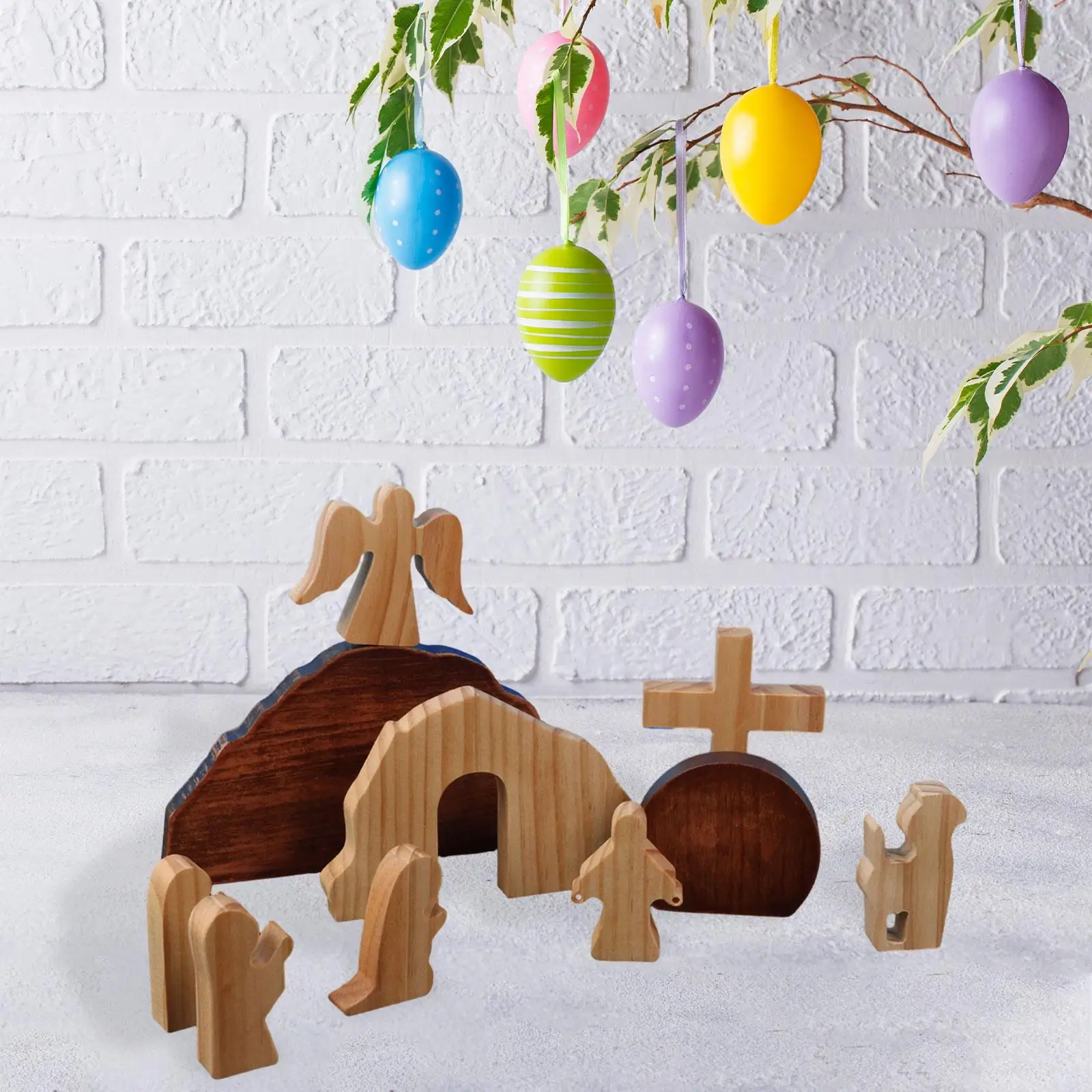 10 Pieces Easter Wooden Decorations Christ Figurine Easter Resurrection Scene Set Nativity Set for Home Figurine Office Kids