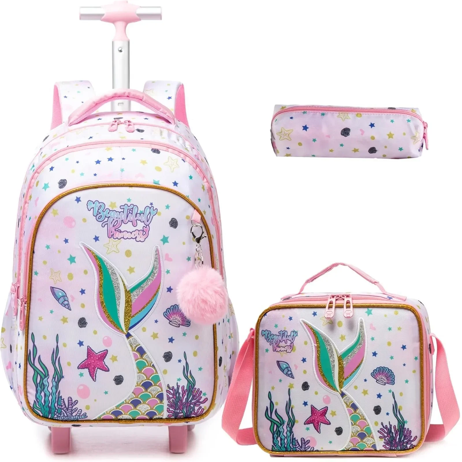 Children's School Backpack with Wheels Kids Wheeled School Bag Teenagers Bag Girls Canvas Backpack Travel Luggage Trolley Bags