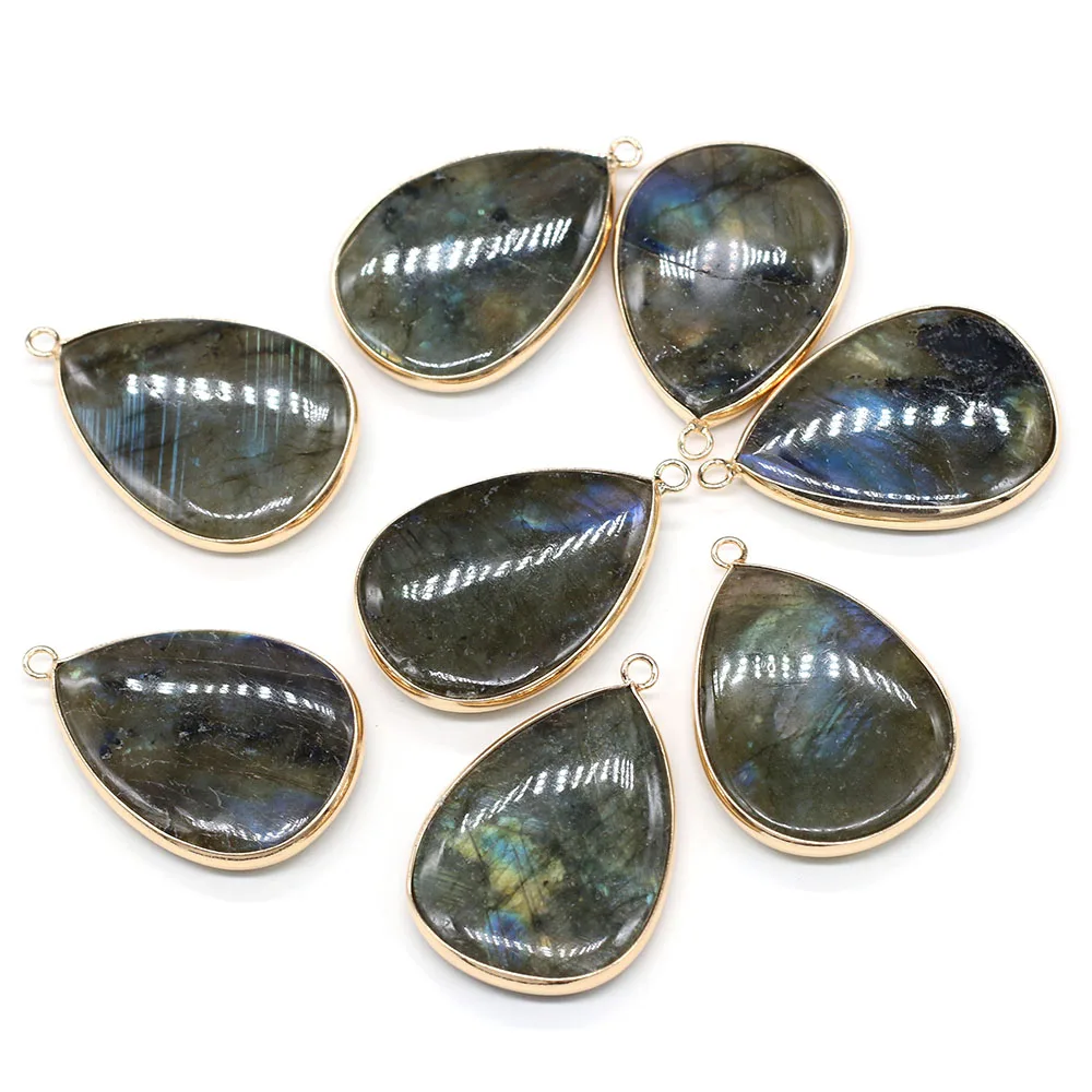 1pc Drop-shaped Natural Stone Gray Flash Labradorite Pendant For Jewelry Making DIY Charm Necklace For Girls Women Gift