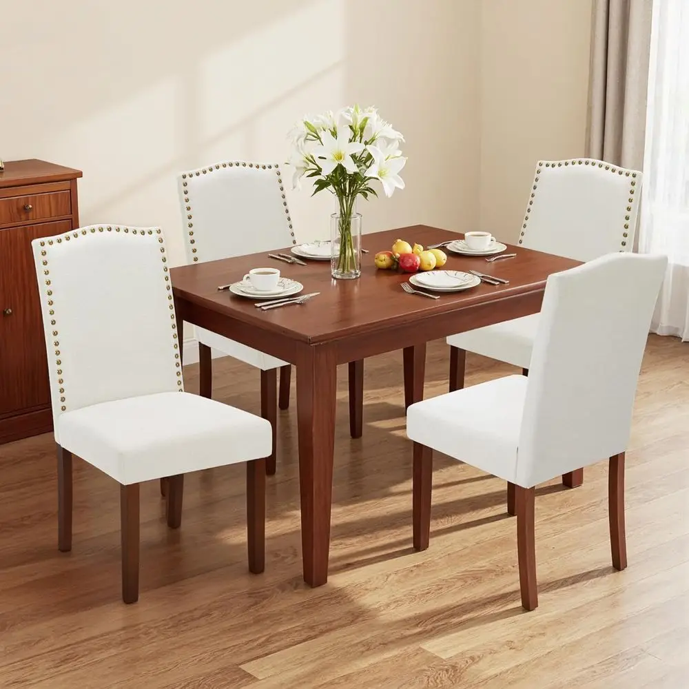 

Set of 4 Beige Padded Dining Chairs with Wooden Legs for Kitchen and Restaurant Use