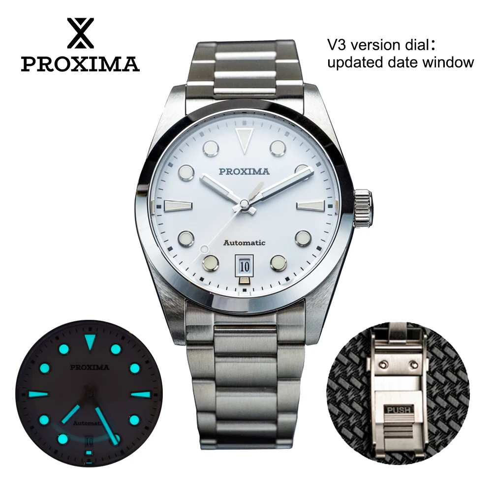 PX1690-2A 37MM Proxima Vintage Men Automatic Mechanical Watches PT5000 Sapphire Stainless Steel Enamel Dial 20Bar 2023 New