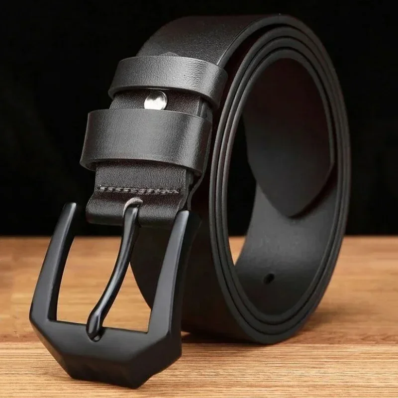 Men Leather Belt Clips Copper Needle Buckle Fashionable Casual Style Business Versatile Simple High-end Feel