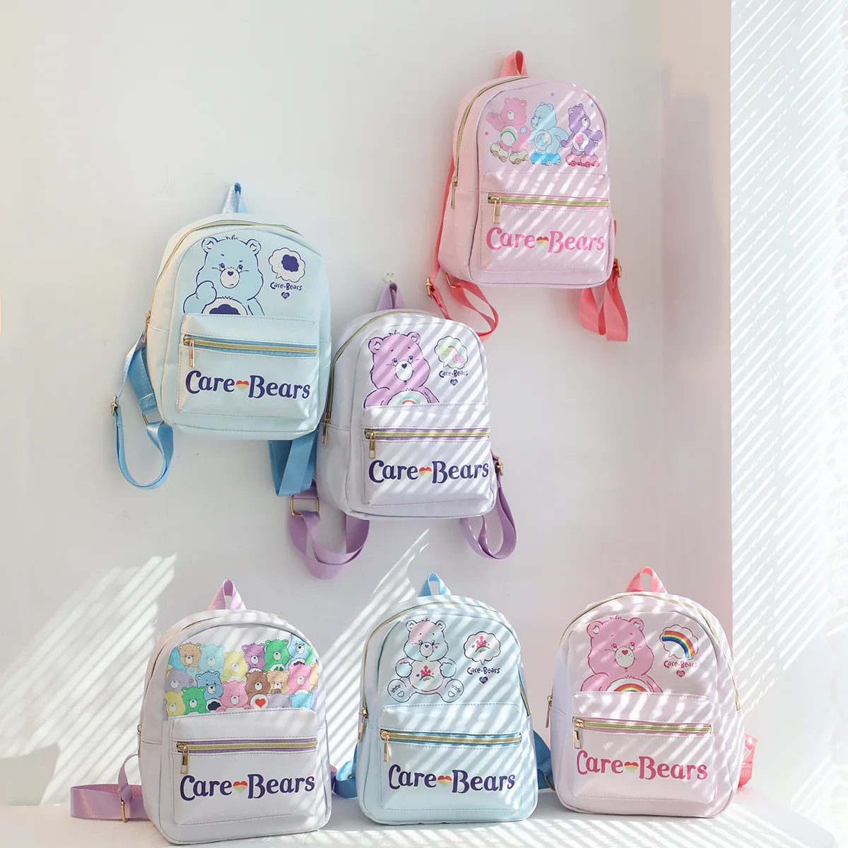 

CareBear Rainbow Bear Children's Backpack Girls Casual Care Bear Cartoon Cute Printed Leather Waterproof Large Capacity Backpack