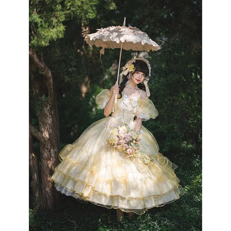 أحلام اليقظة الهمس لوليتا الدجاج لفات طويلة كل يوم فستان زفاف كبير زهرة لوليتا