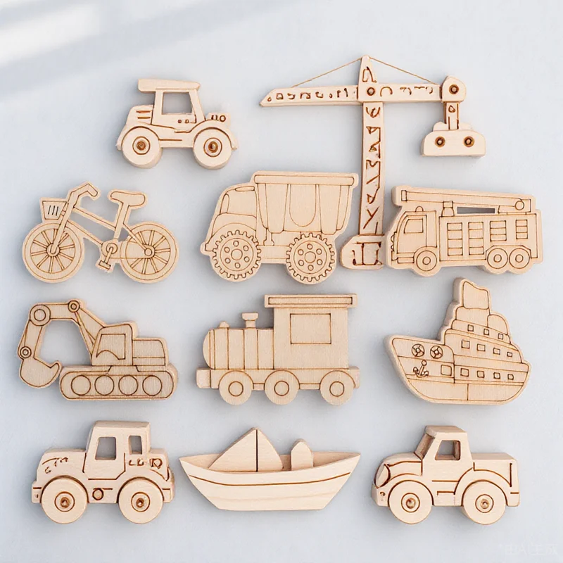 

50pcs Wooden Vehicle Cutouts Unfinished Diy Craft Accessories Wood Blank Slices For Crafts Creative Wooden Ornaments Home Decor