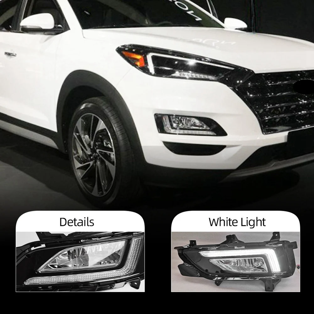 1 Pair Car DRL LED LED Fog Lamp Cover Daytime Running Lights 12V Daylight for Hyundai Tucson 2019 2020