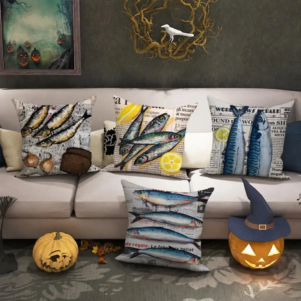 Colorful Sardine Lobster Cushion Cover Halloween decoration trick or treat cushion cover, ghost, pumpkin head, bat decoration