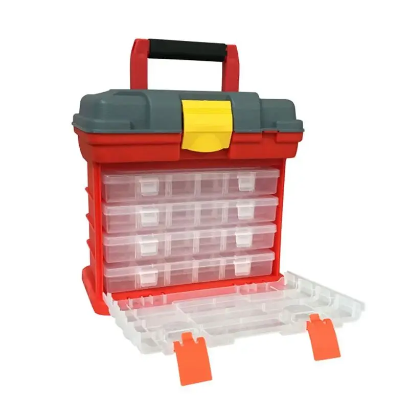 Portable Plastic Tool Storage Box Durable Organizer Box, 4 Drawers with 18 Compartments Each for Hardware, Fish Tackle, Beads