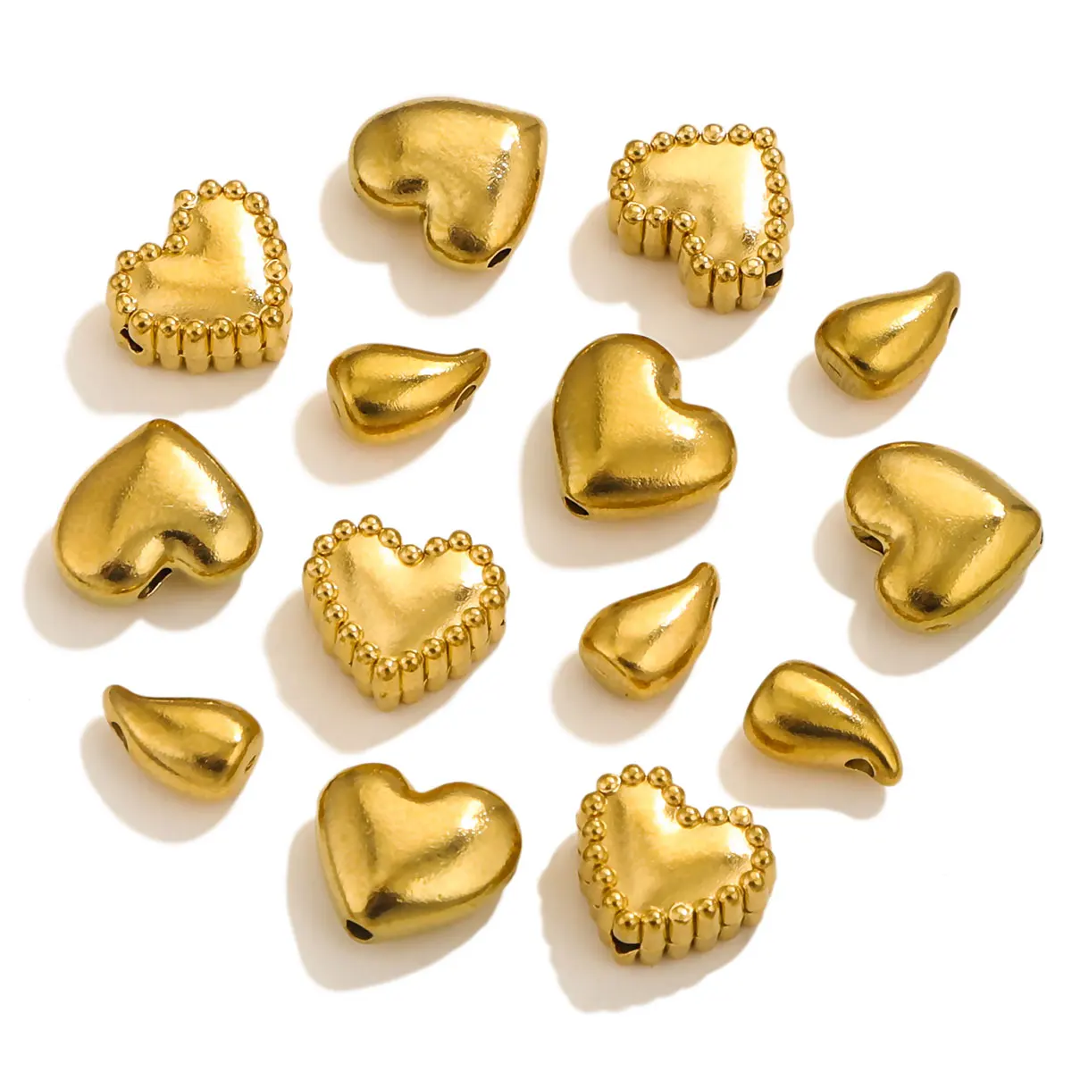 10 PCS Exquisite Solid Stainless Steel Heart Straight Hole Horizontal Hole Bead DIY Retro Gold Necklace Bracelet Spacing Bead