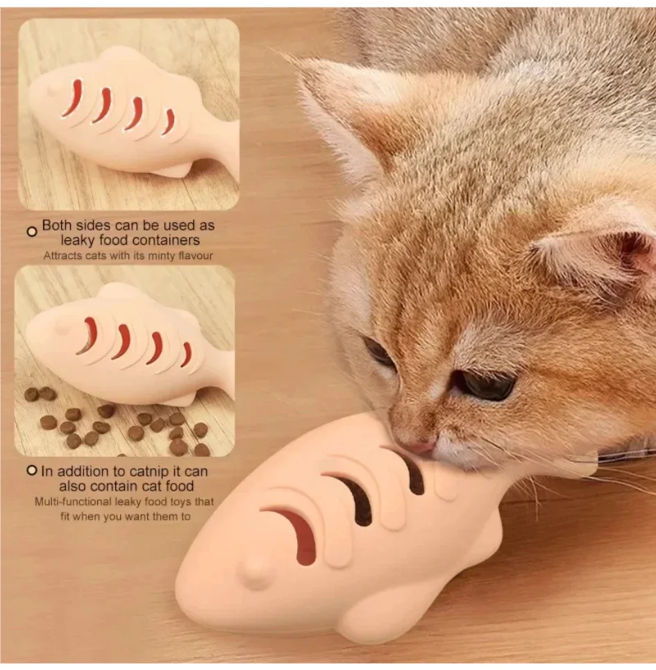 

Interactive Cat Toy Food Dispenser for Indoor Cats Blue Treat & Catnip Stuffer Engaging Silicone Fish Chew Toy for Dental Care