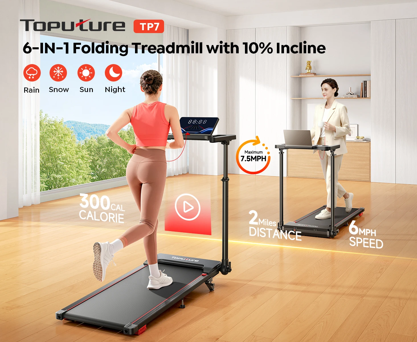Toputure Elektrisches Klappbares Laufband für Zuhause mit Steigung 12 km/h Smart App-Steuerung LED-Display Geh- und Laufpad für Heim und Büro – Detail 21