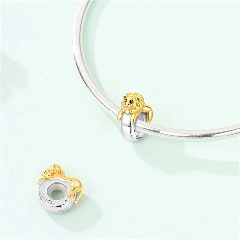 

Original 925 Sterling Silver Lion Interval Charms Beads Dangle For Women Girls Fine DIY Birthday Anniversary Party Jewelry Gifts