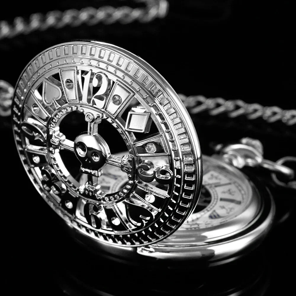 

New Silver Automatic Mechanical Pocket Watch Winding Simple Classic Open Face Chain Pendant Roman Number Pocket Watch