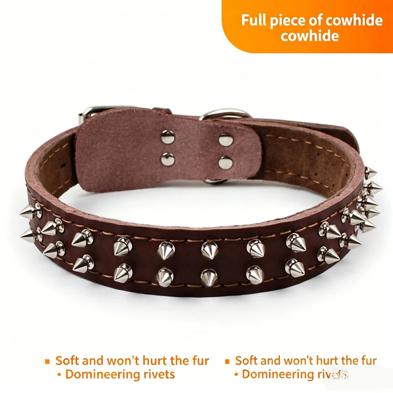 Collar de cuero vintage con remaches para Doberman y Rottweiler - imagen 3