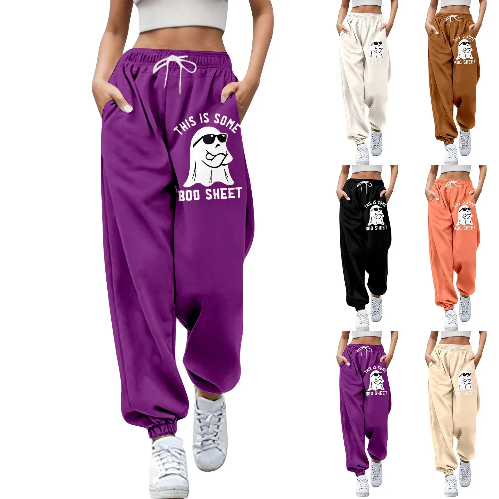 

2024 New Fashionable Pants Women Street Halloween Printed Versatile Drawstring Loose Trousers For Woman Autumn Sweatpants Female