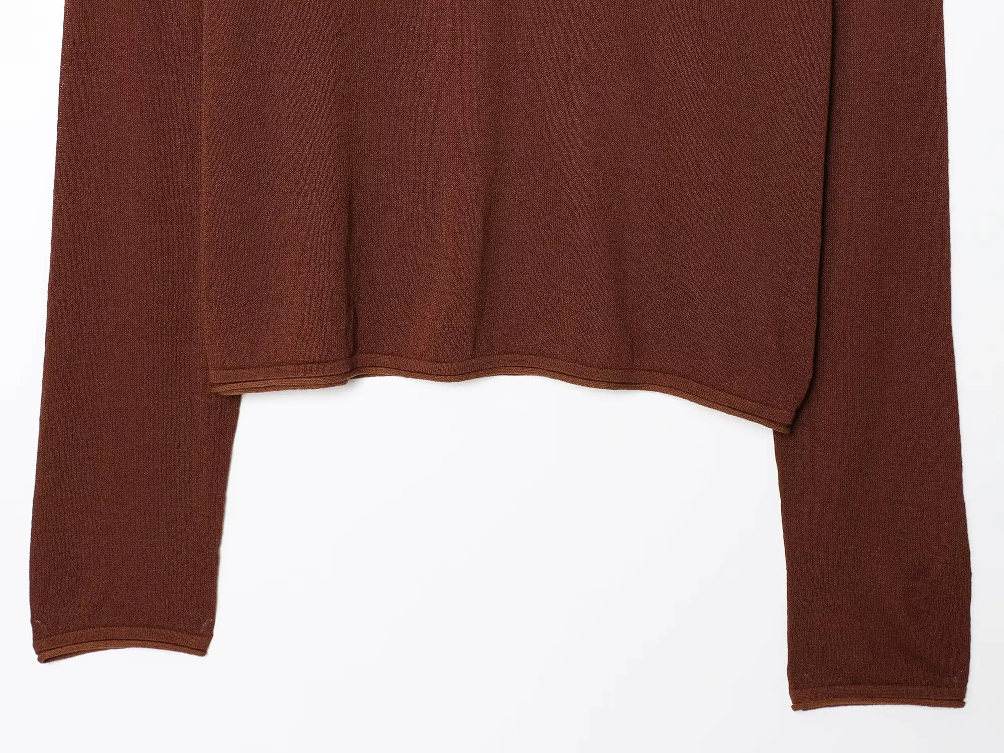 KONDALA Chic Brown Casual Knitted Woman Long Sleeve T-shirts Fashion 2025 Summer O-Neck Streetwear Mujer Loose Vintage Knitwear