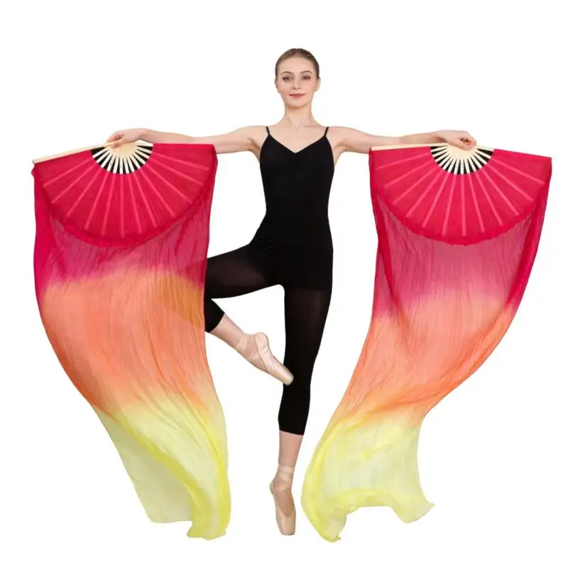 150cm Long Gradient Color Imitation Silk Belly Dance Fans Bamboo For Women Belly Dancing Stage Performance Practice Accessories image 3
