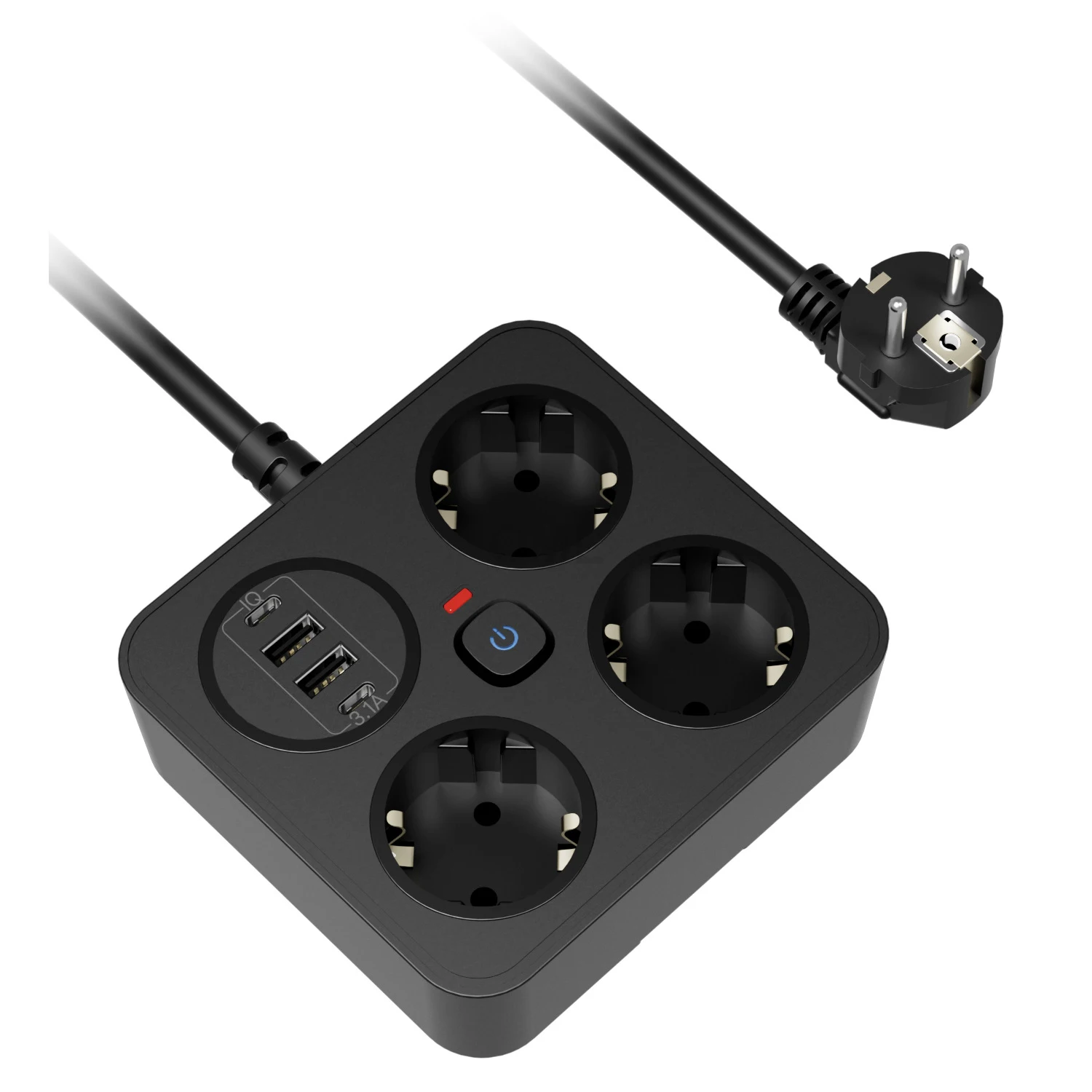 

3 Way European Power Strip Overload Protection 2M Extension Wire EU Power Socket With USB C Charging Port Network Filter Adapter