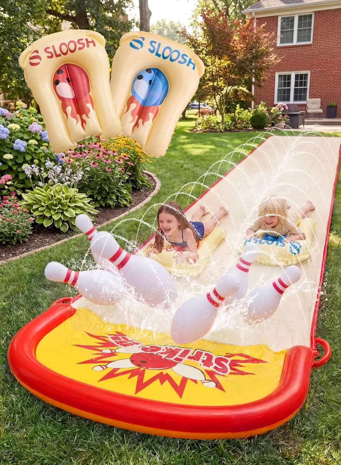 

20FT Water Slide with Bowling Game, Inflatable Slip and Slide for Backyard, Outdoor Summer Fun for Kids