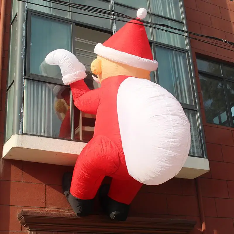 2M/3M Inflatable Santa Claus Shape Balloon Model Christmas Props with Generator Climbing Window Santa Claus Decoration