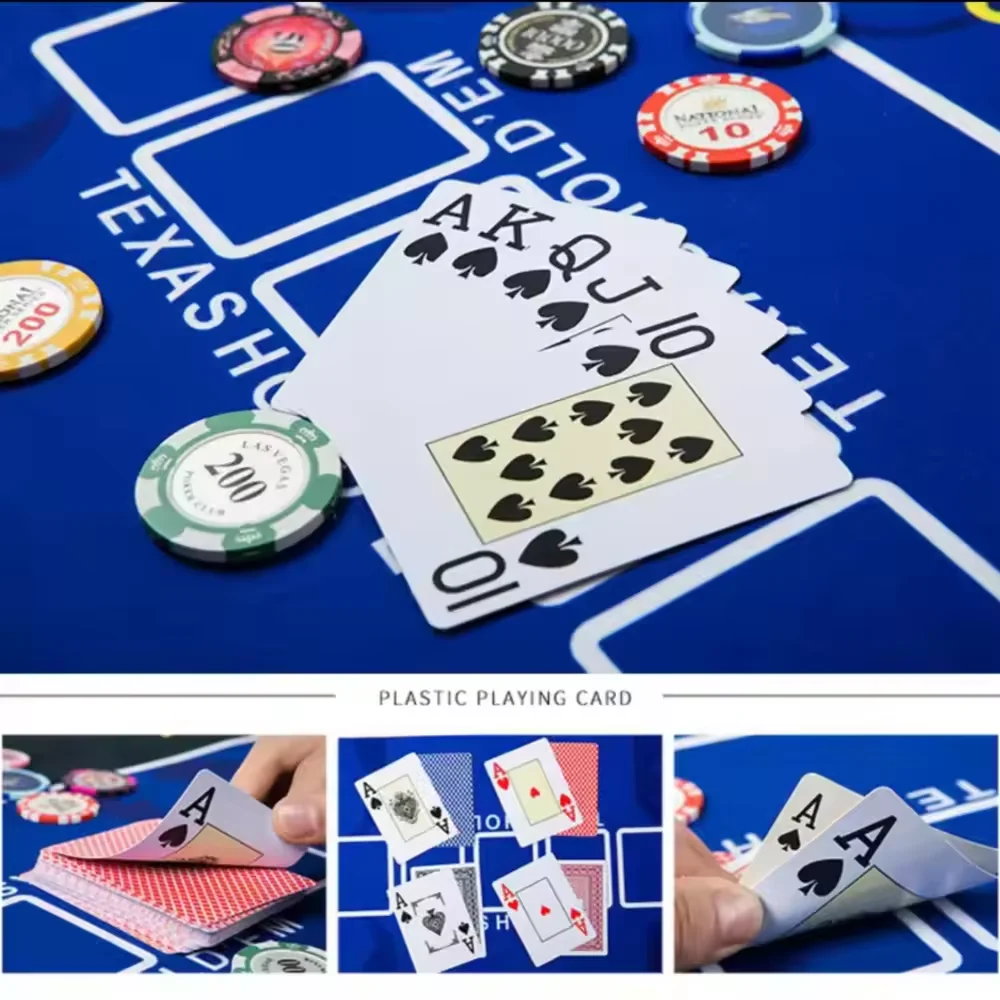 Texas Hold'em Poker Playing Cards - Wide Size Large Print 100% PVC Waterproof Diamond Matte Finish Anti-Cheat 56-Card Deck