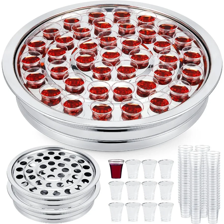 

2 Pcs Communion Trays for Churches Set Church Supplies Plates for Church with Disposable Cups Silver