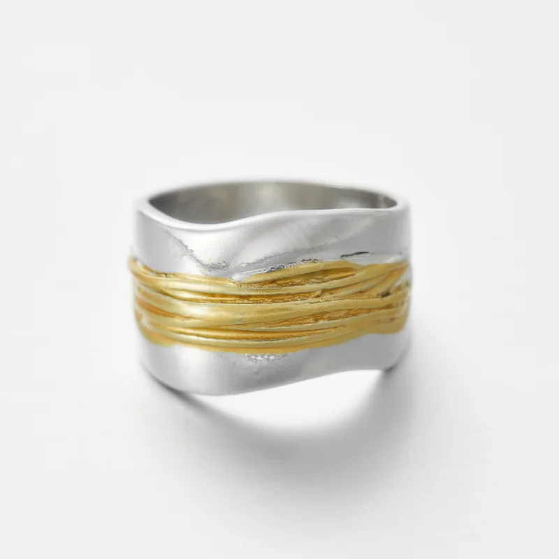 Retro Trend Creative Two-tone Wide Face Women's Ring Niche Personality Punk Style Holiday Accessories Jewelry Gifts