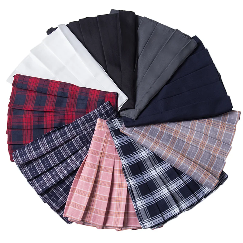 Pleated Skirt For Women 2023 Summer Grey Plaid  A-Line High Waist Mini Faldas Korean Style College Style Girl Black Short Skirts