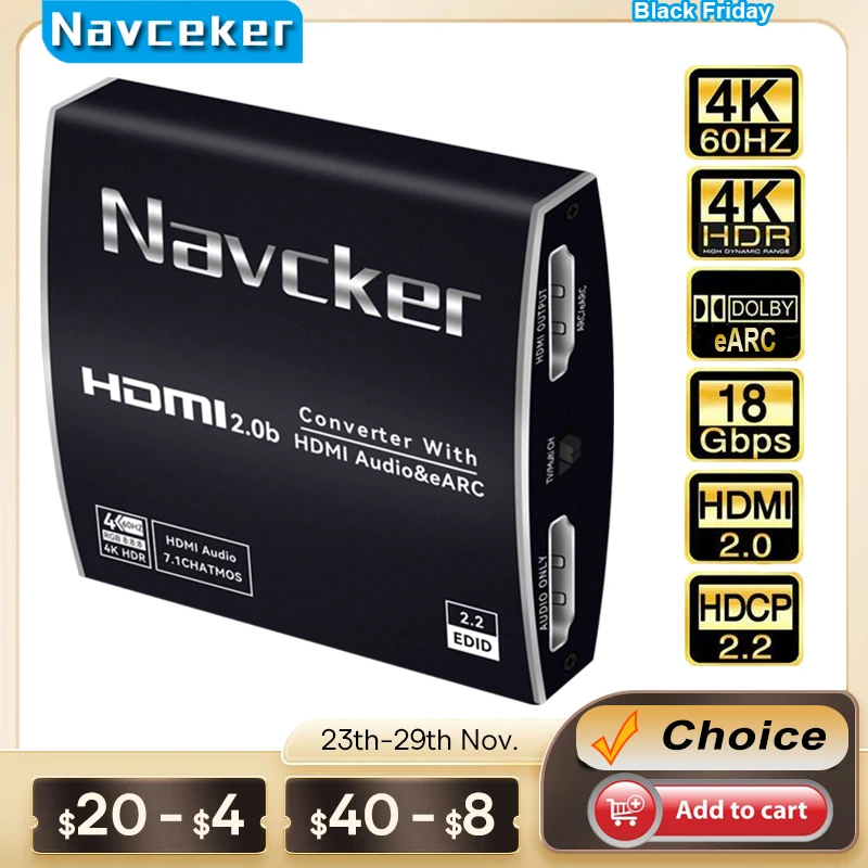 2023 najlepsza eARC HDMI 2.0 ekstraktor Audio 4K 120Hz RGB8:8:8 HDR rozdzielacz HDMI konwerter Audio 4K HDMI na optyczne TOSLINK SPDIF 7.1
