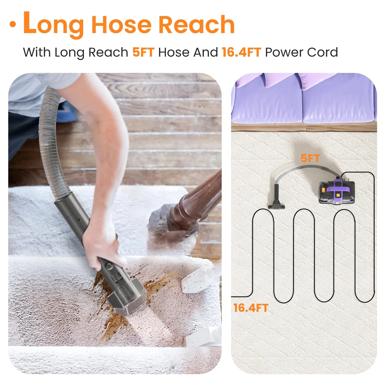 TASVAC C7 Portable Carpet Upholstery Cleaner Machine Spot Stain Deep Cleaner 450W motor Powerful Suction With Two-Brush for Pets