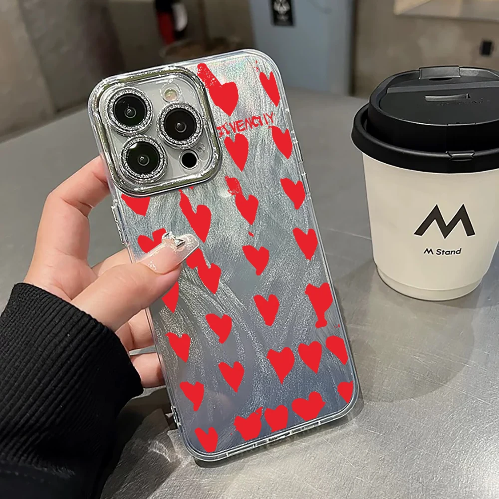 

Red Love Silicone Phone Case For Iphone 15 14 Plus 13 12 11 Pro Max Cover Luxury Anti Drop Funda Blingbling Cases Carcasa
