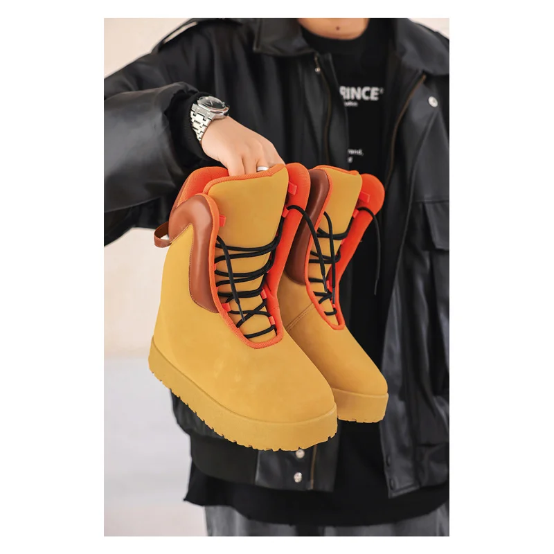 

Теплые зимние мужские ботинки из вельвета, высокие, желтые, повседневные, модные, универсальные, для работы, хлопковые, размер M