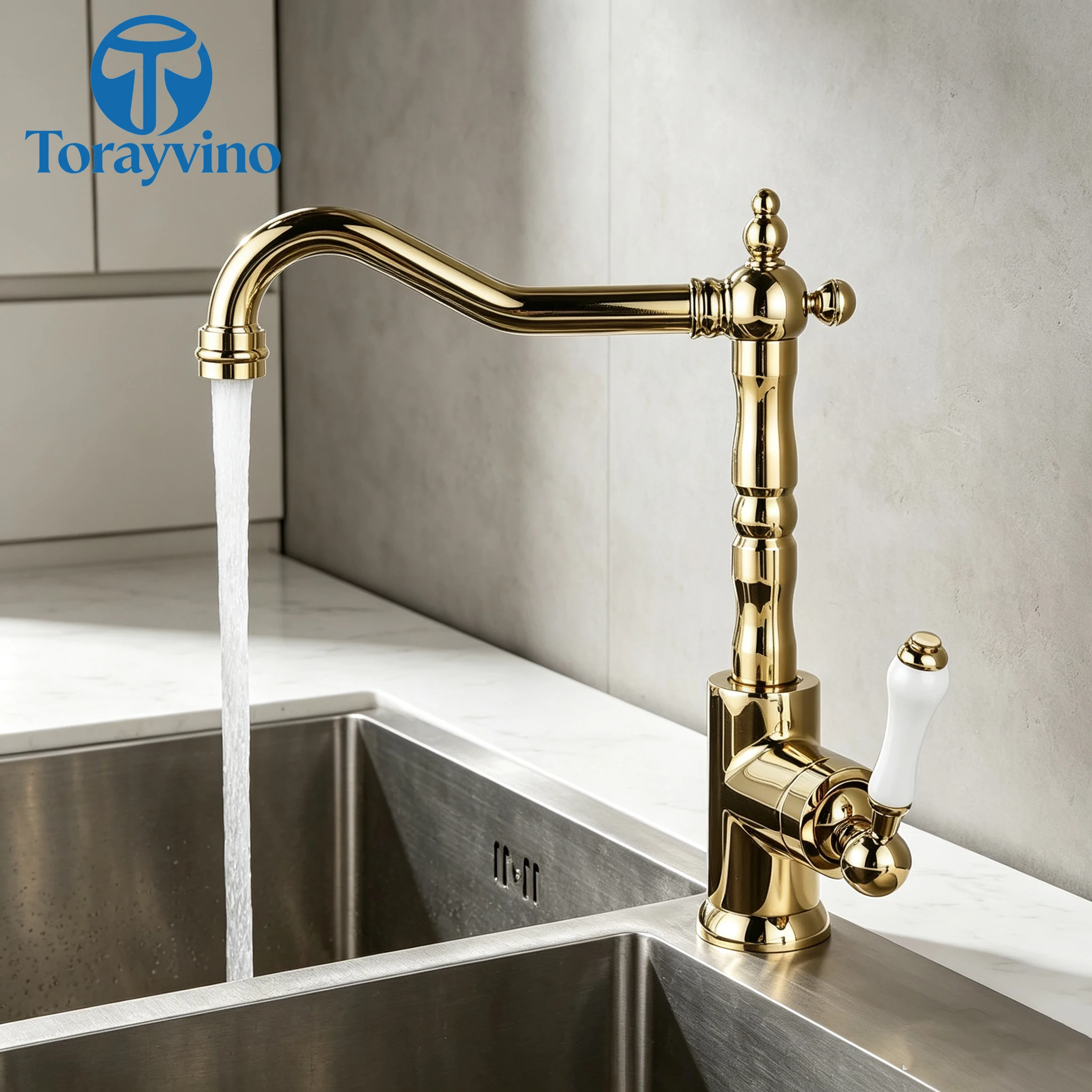 Torayvino Gold Black Luxury Kitchen Sink Faucet 360° Swivel Spout Bathroom Faucets Cold Hot Water Tap Mixer For Washbasin