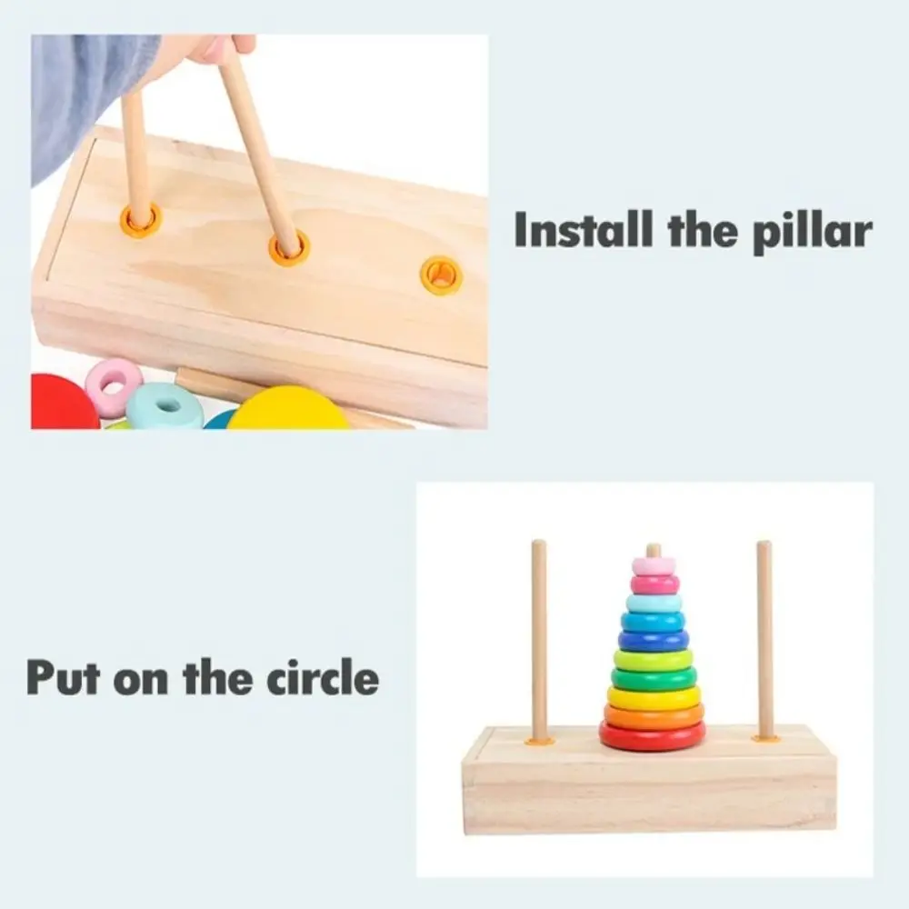 Tour Hanoi en bois, Design classique avec boîte de rangement, couleurs arc-en-ciel Montessori, entraînement à la motricité Fine