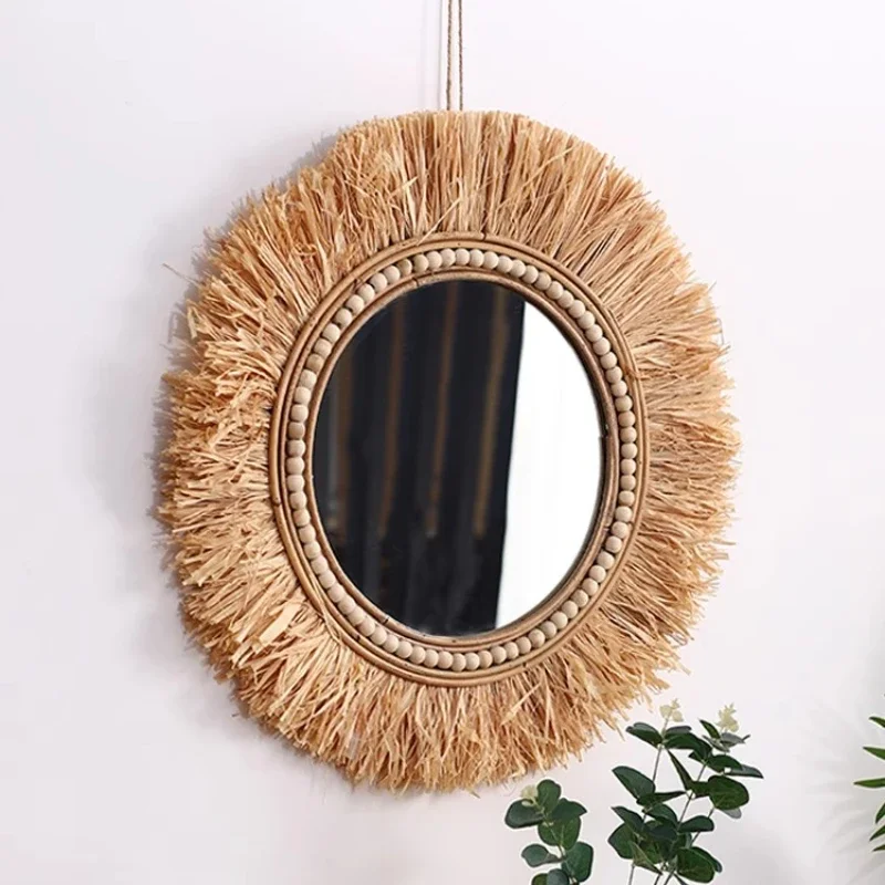 Minimalist Rattan Weaving Mirror Simple Decorative Mirrors Stylish Designer Makeup Mirror Espejo Decorativo Home Decoration