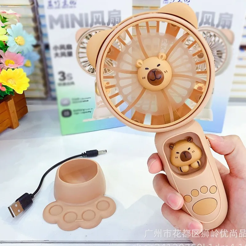 New 2Pcs Capybara Desktop Decoration Fans Cartoon Usb Small Electric fan Cute Girl Mini Desktop Student Dormitory Decoration Fan
