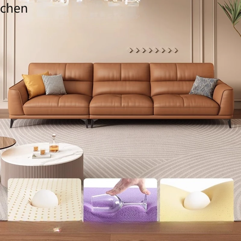 

HXL minimalist leather sofa living room simple three-person straight row small apartment sofa