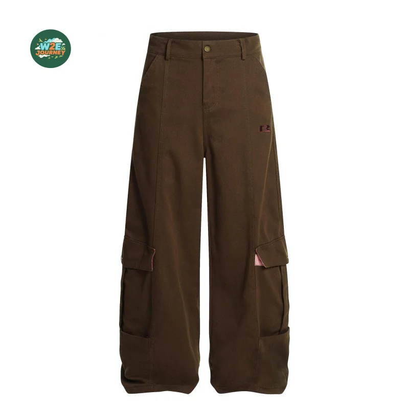 

HELLOMARCEL EU US Size Top Quality Street Outdoor Wear Luxury Retro Multi-Pocket Plaid Patchwork Embroidered Cargo Pants