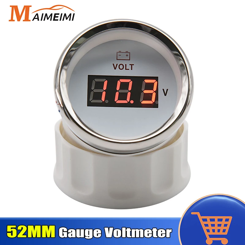 52MM Voltmeter Digita Volt Meter Gauge 8-32V Car Voltage Gauges With Red Backlight for Boat Marine 12V 24V Auto Interior Parts