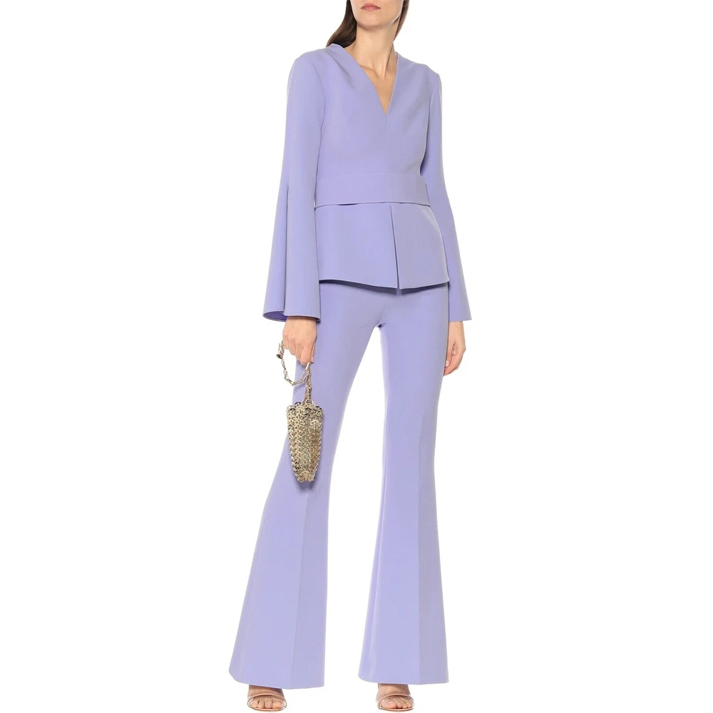 

Lilac 2 Pieces Suit for Women Chic Elegant Woman Suit Jacket and Pants Set V-Neck Long Sleeves Prom Suit Office Lady Wear