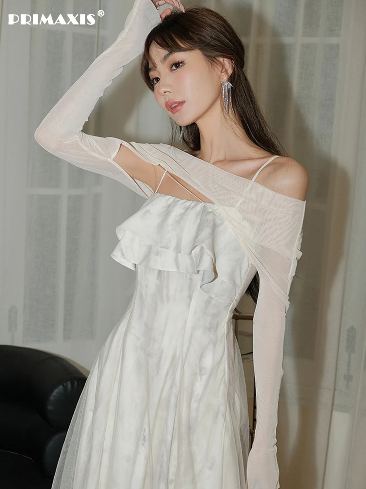 

New French Two Piece Dress Mesh Slip Dress Party Dresses for Women 2022 Korean Fashion Autumn/winter 2022 Ladies Evening Elegant