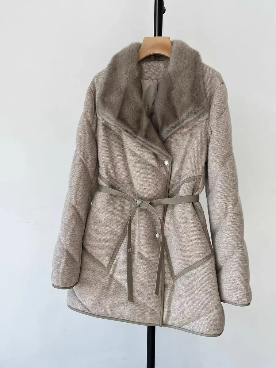 Autumn And Winter High Quality Mink Collar Goose Down Thick Warm Down Jacket Mid-Length Women