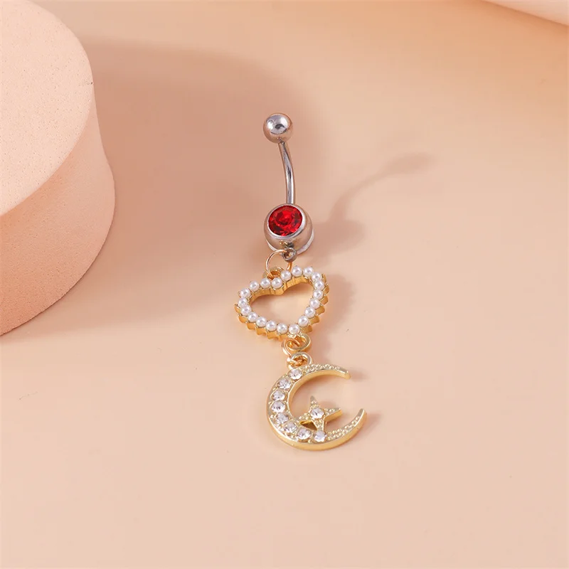 

Skeletonized Love Moon Belly Button Stud Belly Piercing Pearl Fashion Belly Button Ring