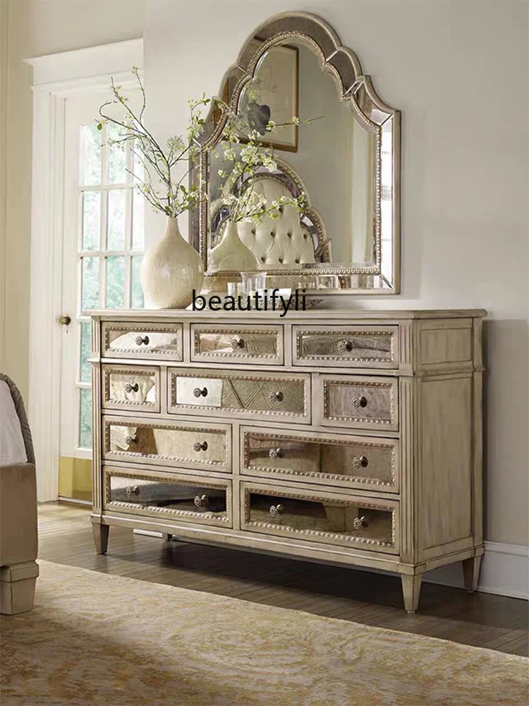 American Style French Style Solid Wood 5/10 Chest of Drawers Antique White as Old Furniture Bedroom Storage Organizer