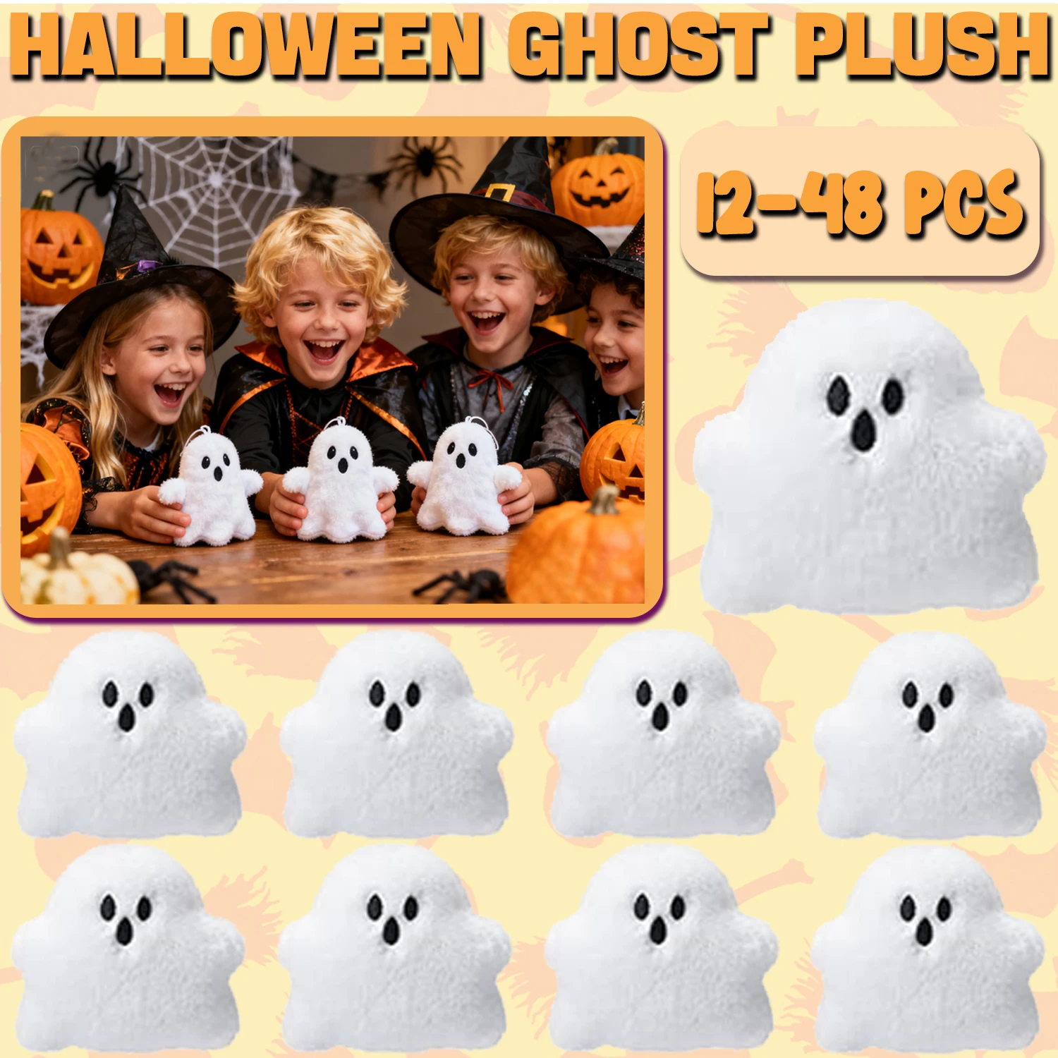 

12-48Pcs Mini Ghost Plush Animal Halloween Plush Toys Little Devil Ghost Plush Keychains Suitable, Halloween Party Decoration